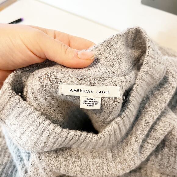American Eagle Crewneck Ribbed Soft Long Sleeve Sweater Gray Small - Picture 3 of 7